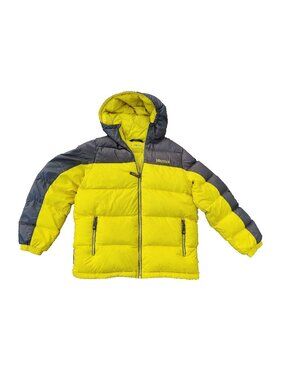 Marmot Puffer 700 Down Fill Jacket Boys Sz XXL Yellow Gray Warm Down Filled Hood